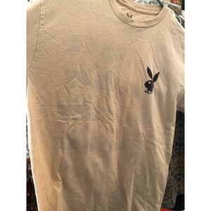 Playboy Bunny Logo Graphic T Shirt Tan Mens Size Medium Short Sleeve Casual